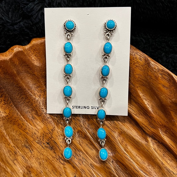 Sleeping Beauty Genuine Turquoise Drop Earrings - Picture 2 of 3